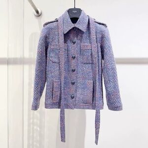 Authentic CHANEL Women's Blue and Pink Tweed Shirt Jacket